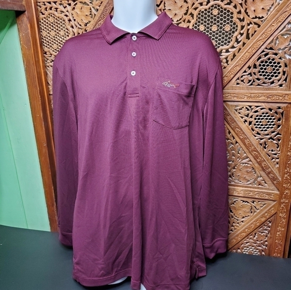 Greg Norman For Tasso Elba Golf Long Sleeve Polo Men's Large Burgundy - Picture 1 of 11